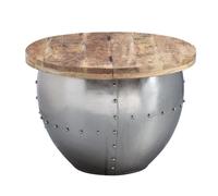 FineBuy Table Basse Ronde 60x60x43 cm Bois Massif Manguier Métal Rangement