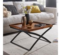 FineBuy Table Basse Bois Massif Métal 63x39x63cm Table d'appoint Table de salon