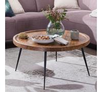 FineBuy Table Basse Bois Massif Métal 75x39x75cm Table d'appoint Table de salon