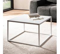 FineBuy Table Basse Carrée Blanc Métal Argent 60x60x40 cm Table Salon Moderne