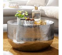 FineBuy Table Basse Ronde 60x60x35 cm Métal Argentée, Table de Salon | bout de canapé finition martelée, table oriental d'appoint en aluminium, pièce unique faite main, table lounge