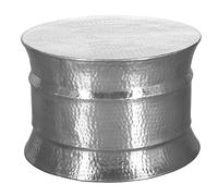 FineBuy Table Basse de Salon Argenté Aluminium Martelée 62x41x62 cm Metal Orientale | Petite Table de Canapé Ronde | Design Table d'appoint Moderne