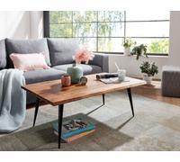 FineBuy Table Basse 110 cm Bois Massif Sheesham Bord Naturel, Pieds Métal