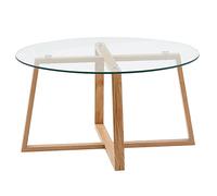 FineBuy Table Basse de Salon Chêne Bois Massif et Verre 78x78x41 cm Ronde | Petite Table de Canapé | Design Table d'appoint Style Moderne