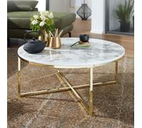 FineBuy Table Basse de Salon Effet Marbré 80x36x80 cm Table Canapé Moderne Ronde [Blanc]