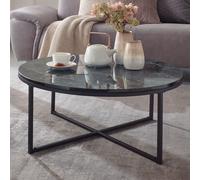 FineBuy Table Basse de Salon Effet Marbré 80x36x80 cm Table Canapé Moderne Ronde [Noir]