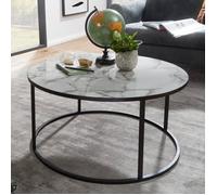 FineBuy Table Basse de Salon Effet Marbré 80x40x80 cm MDF et Metal | Grande Table de Canapé Ronde Blanche Noir | Design Table d'appoint Moderne