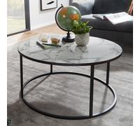 FineBuy Table Basse de Salon Effet Marbré 80x40x80 cm MDF et Metal | Grande Table de Canapé Ronde Blanche Noir | Design Table d'appoint Moderne