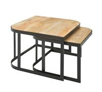 FineBuy Table Basse de Salon Lot de 2 Bois et Metal 60x40x60 cm Carre Marron Clair | Petite Table de Canapé Table Gigogne | Design Table d'appoint Style Industriel