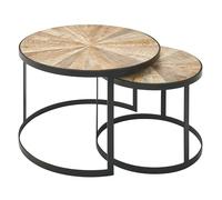 FineBuy Table Basse de Salon Lot de 2 Bois et Metal 60x40x60 cm Ronde Marron Noir | Petite Table de Canapé Table Gigogne | Design Table d'appoint Style Industriel