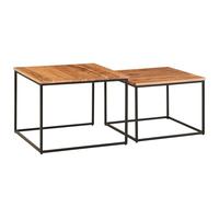 FineBuy Table Basse de Salon Lot de 2 Bois et Metal 60x46x60 cm Carre Marron | Petite Table de Canapé Table Gigogne | Design Table d'appoint Style Industriel