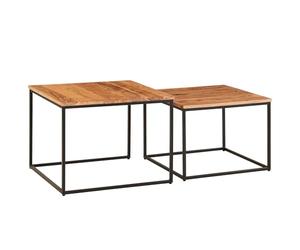 FineBuy Table Basse de Salon Lot de 2 Bois et Metal 60x46x60 cm Carre Marron | Petite Table de Canapé Table Gigogne | Design Table d'appoint Style Industriel