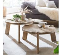 Table Basse de Salon Gigogne - FINEBUY - Bois Massif - Moderne - Ronde