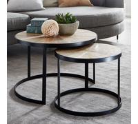 FineBuy Table Basse de Salon Lot de 2 Table Canapé Bois Metal Industriel Ronde