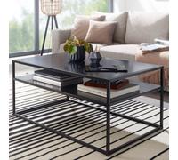 FineBuy Table Basse de Salon Métal Noir 100x60x45 cm Rectangulaire Industriel | Petite Table de Canapé avec Rangement | Design Table d'appoint