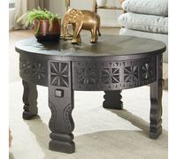 FineBuy Table Basse Ronde 80 cm Bois Massif Manguier Noire