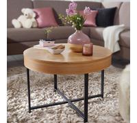 FineBuy Table basse design Ø69 chêne plaqué pieds métal espace de rangement Table de salon