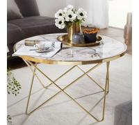 FineBuy Table basse design aspect marbre blanc Ø 85 cm or Table de salon ronde