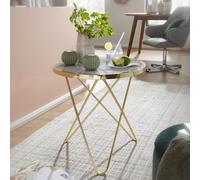 FineBuy Table basse design aspect marbre blanc Ø55cm or Table de salon ronde