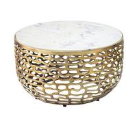 FineBuy Table Basse Design en métal avec Plateau en marbre Blanc Rond 60 cm Or - Table de Salon Moderne en Aluminium - Table d'appoint de Salon en Aluminium Faite à la Main