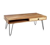 FineBuy Table basse en bois massif avec 2 tiroirs 120 x 60 x 40 cm