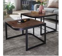 FineBuy - Table basse en bois massif lot de 2 tables d'appoint table gigogne - Marron