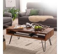 FineBuy table basse FineBuy 100x40x50 cm table basse en bois massif / métal Sheesham | Design salon rectangulaire | Table basse pe