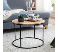 FineBuy table basse FineBuy 60x43x60 cm table basse en acacia massif / métal | Design salon rond | Table basse massive | M