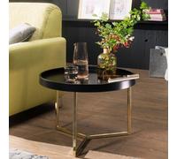 FineBuy Table Basse Bois / Métal ø 58,5cm Table d'appoint Table de salon Rond [Noir / Or]
