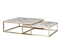 FineBuy Table Basse Lot de 2 75x75x27 cm Blanche Effet Marbre