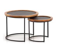 FineBuy Table Basse Lot de 2 Bois Massif Manguier Effet Pierre Marron