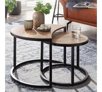 FineBuy Table Basse Lot de 2 Bois Massif Manguier Ronde Noire | tables d'appoint au style industriel avec structure en métal, tables de salon en bois véritable, pièces uniques faites main