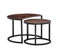 FineBuy Table Basse Lot de 2 Bois Massif Manguier Ronde Noire | tables d'appoint au style industriel avec structure en métal, tables de salon en bois véritable, pièces uniques faites main