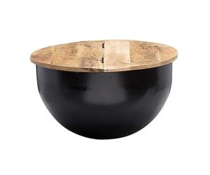 FineBuy Table Basse Mango en Bois Massif/Metal Noir 60 x 34 x 60 cm | Table d'appoint de Style Moderne | Table de Salon avec Espace de Stockage Rond