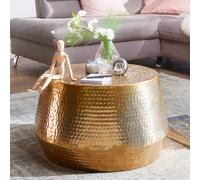 FineBuy Table Basse Métal Aluminium 60 x 36 x 60 cm Table Basse Salon Or | Table d'appoint Bout de canapé Oriental - Conception martelée - Table en Métal Table de canapé Rond