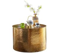FineBuy Table Basse en Métal Aluminium 61 x 40,5 x 61 cm - Salon Or | Bout de Canapé Oriental - Conception Martelée - Ronde