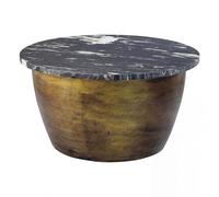 FineBuy Table Basse métal avec Plateau en marbre Noir 60cm Rond - Table de Salon Design Table de Salon Ronde - Table de canapé Massive - Table d'appoint extravagante Faite à la Main