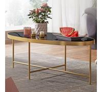 FineBuy Table Basse Ovale 110 x 40 x 56 cm Verre Acier Table De Sofa Noir Or