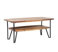 FineBuy Table Basse Rectangulaire en Bois Massif Sheesham/Métal 90 x 50 x 40 cm - Design Industriel avec Espace de Rangement pour Salon