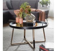 FineBuy Table Basse Rond 78 x 42,5 x 78 cm Verre Noir Métal Or Table De Salon