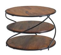 FineBuy Table Basse Ronde 58x58x40,5 cm Bois Massif Sheesham, 3 Étagères