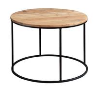 FineBuy Table Basse Ronde 60 cm Bois Massif Acacia, Structure Métal Noir | table de salon au look naturel, bout de canapé en bois véritable, fait main, chaque pièce est unique