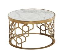 FineBuy Table Basse Ronde 60x60x30 cm Verre Métal Blanche, Bout de Canapé