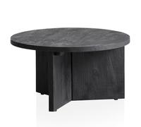 FineBuy Table Basse Ronde 60x60x33 cm Bois Massif Manguier Noire, Trépied