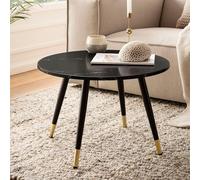 FineBuy Table Basse Ronde 60x60x41 cm Noire Effet Marbre Structure Métal | table de salon facile d'entretien, bout de canapé avec bonne stabilité, table à café pour télécommande, déco et magazines