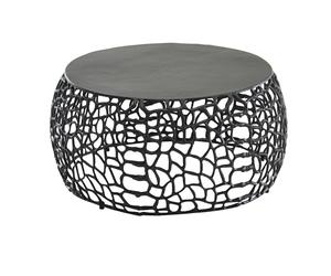 FineBuy Table Basse Ronde 66x66x30 cm Aluminium Noire, Structure Branche | table de salon avec organique maillage métallique, bout de canapé fait main, table lounge comme pièce maîtresse