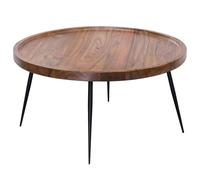 FineBuy Table Basse Ronde 75x75x39 cm Bois Massif Sheesham, Pieds en Métal | table de salon au style industriel, bout de canapé en bois véritable, fait main, chaque pièce est unique