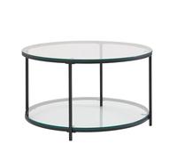 FineBuy Table Basse Ronde 80x80x45 cm Verre Métal avec Rangement | table de salon avec compartiment sous le plateau en verre, table lounge, table à café avec 2 niveaux, moderne