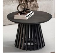FineBuy Table basse en manguier massif ronde Ø 60 cm Noir · Table de salon moderne avec piètement ajouré · Table d'appoint artisanale design Japandi en bois véritable