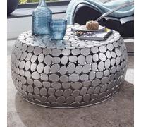 FineBuy Table Basse Ronde 66x66x32 cm Métal Argentée, Aspect Pierre | table de salon entièrement en aluminium, bout de canapé fait main, table d'appoint plate, table lounge
